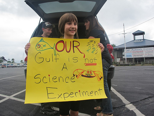 Mandy Birren at a rally of fishermen concerned about the safety of the Gulf. Photo: NRDC